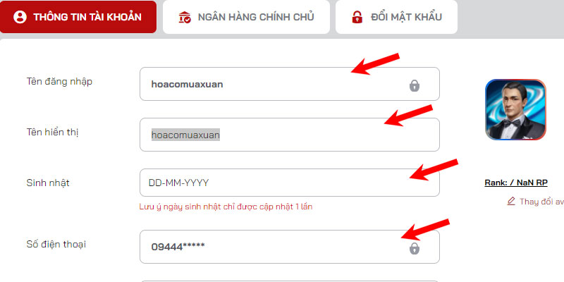 Người chơi điền đầy đủ thông tin Red88 yêu cầu