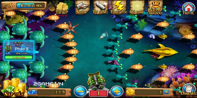 Đại bác được sử dụng phổ biến trong game bắn cá