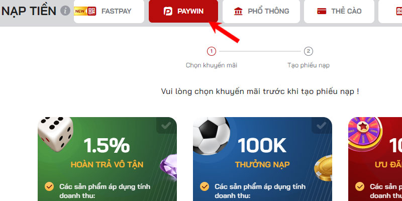 Nạp tiền red88 bằng paywin